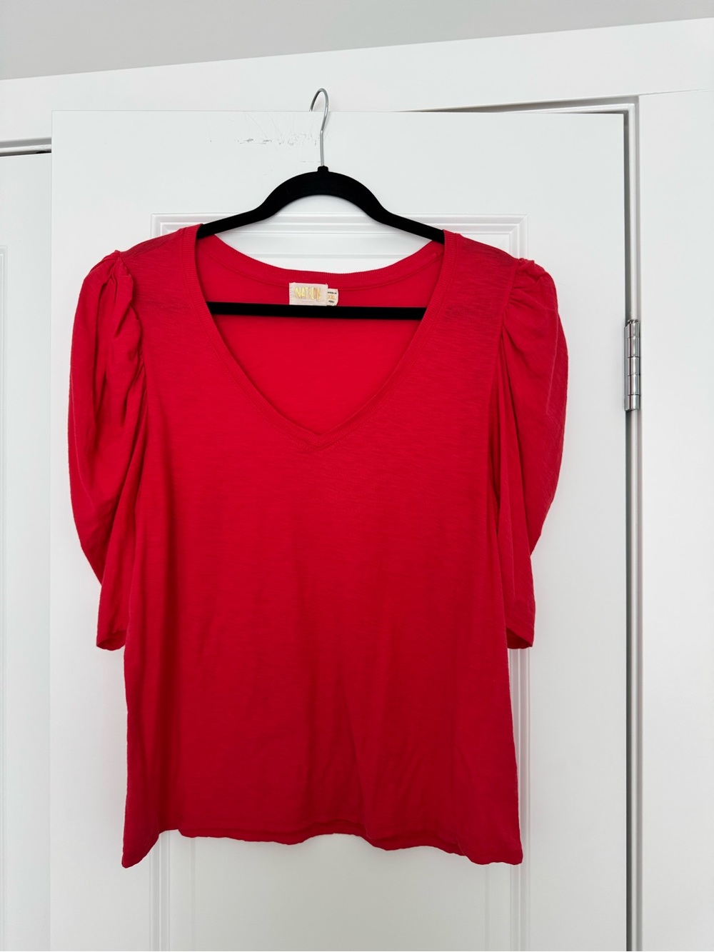 Nation LTD Ruby Red V-Neck Puff Sleeve Tee